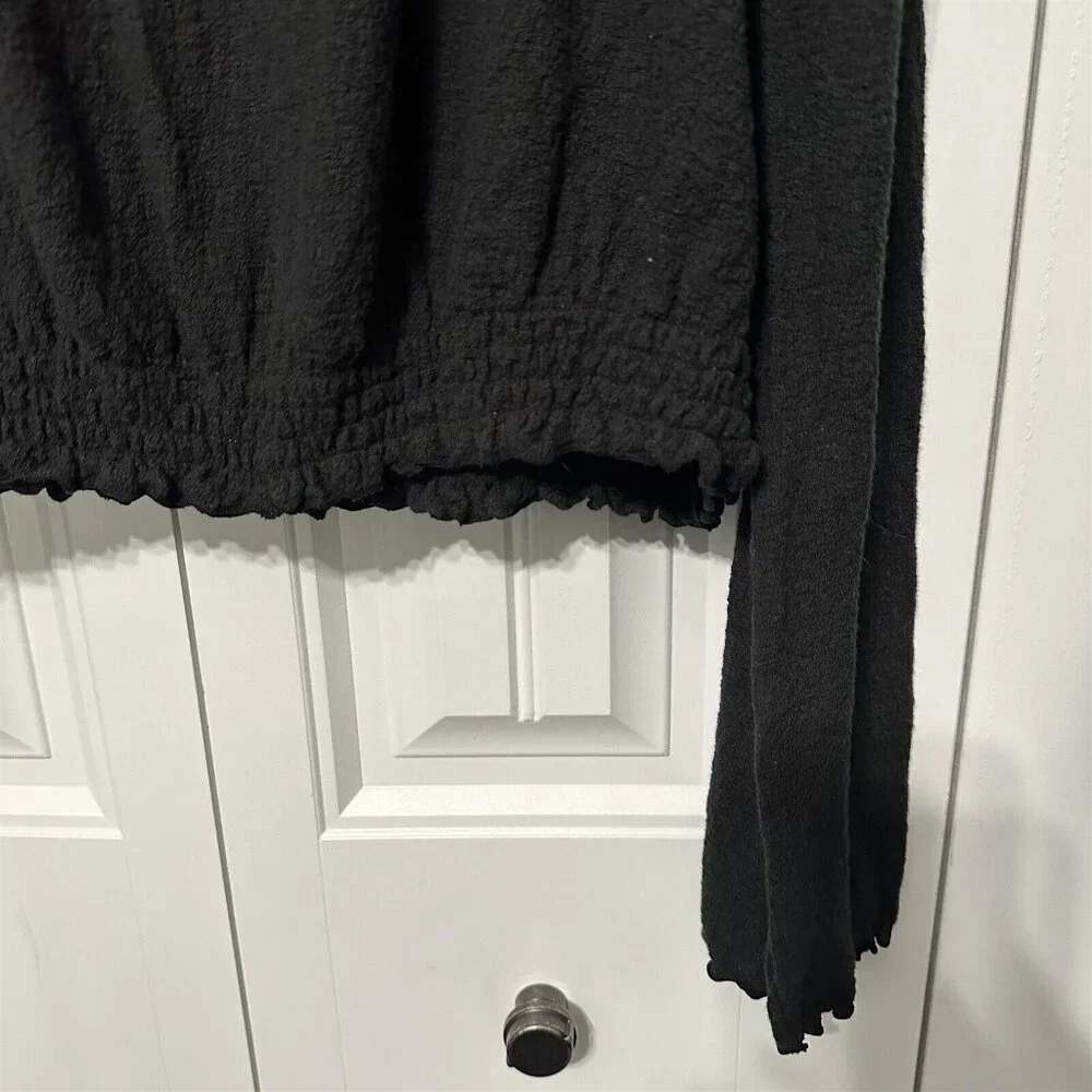 Madewell Blouson Top Black Large Long Sleeve Ruffle Edge Nubby Bell Sleeve